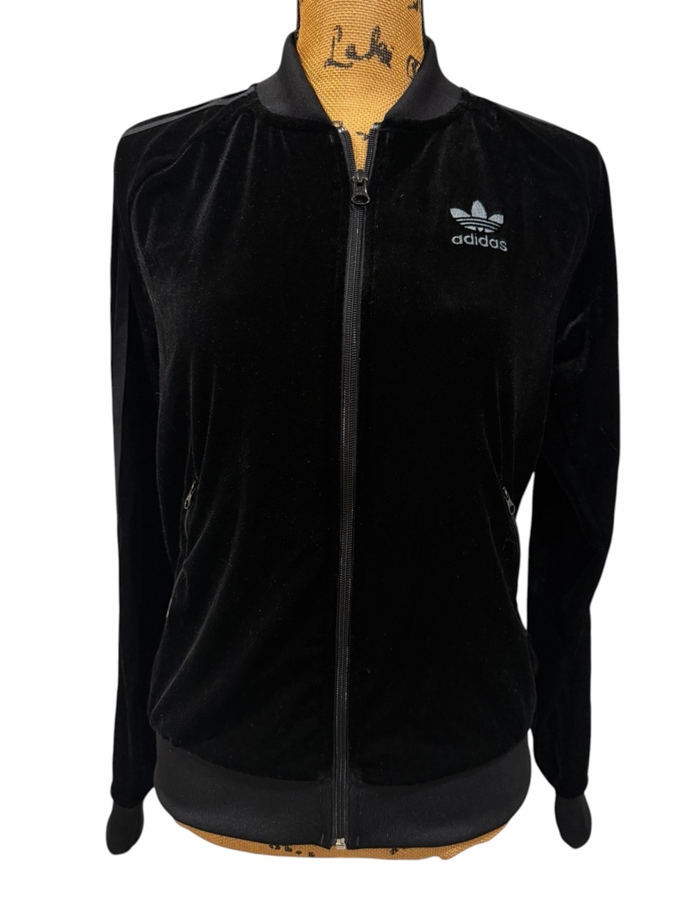 Adidas Originals Black Velour Track Jacket Trefoil Size S - Picture 2 of 7